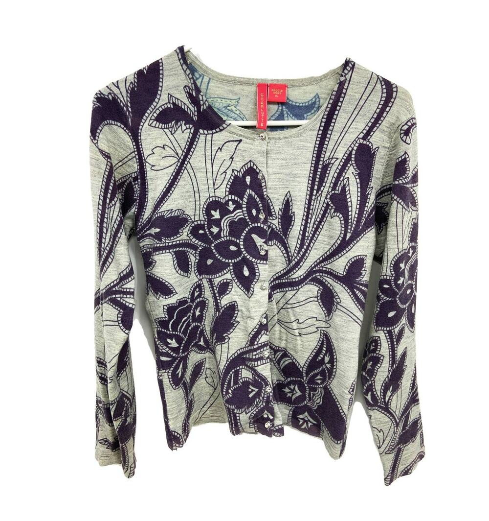 Charlotte Rhinestone Button Bird on Back Gray Purple Girls XL